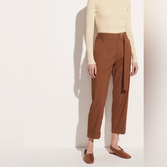 Vince Women’s Belted Linen Pants in Pecan Size L Relaxed Fit Casual Lightweight - Picture 1 of 10